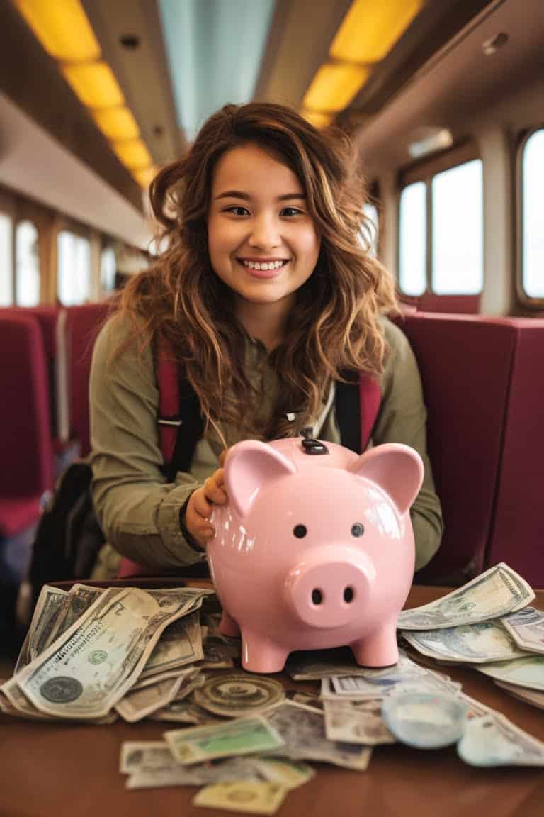 happy traveler saving money